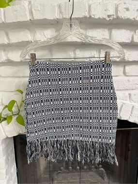ZARA Navy and White Fringe Woven Mini Skirt